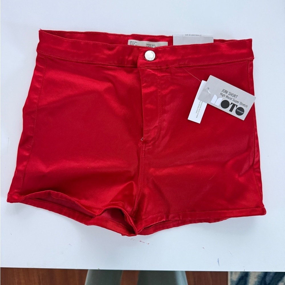 Topshop Red Satin High Waist Stretch Shorts (NWT) - Picture 2 of 5